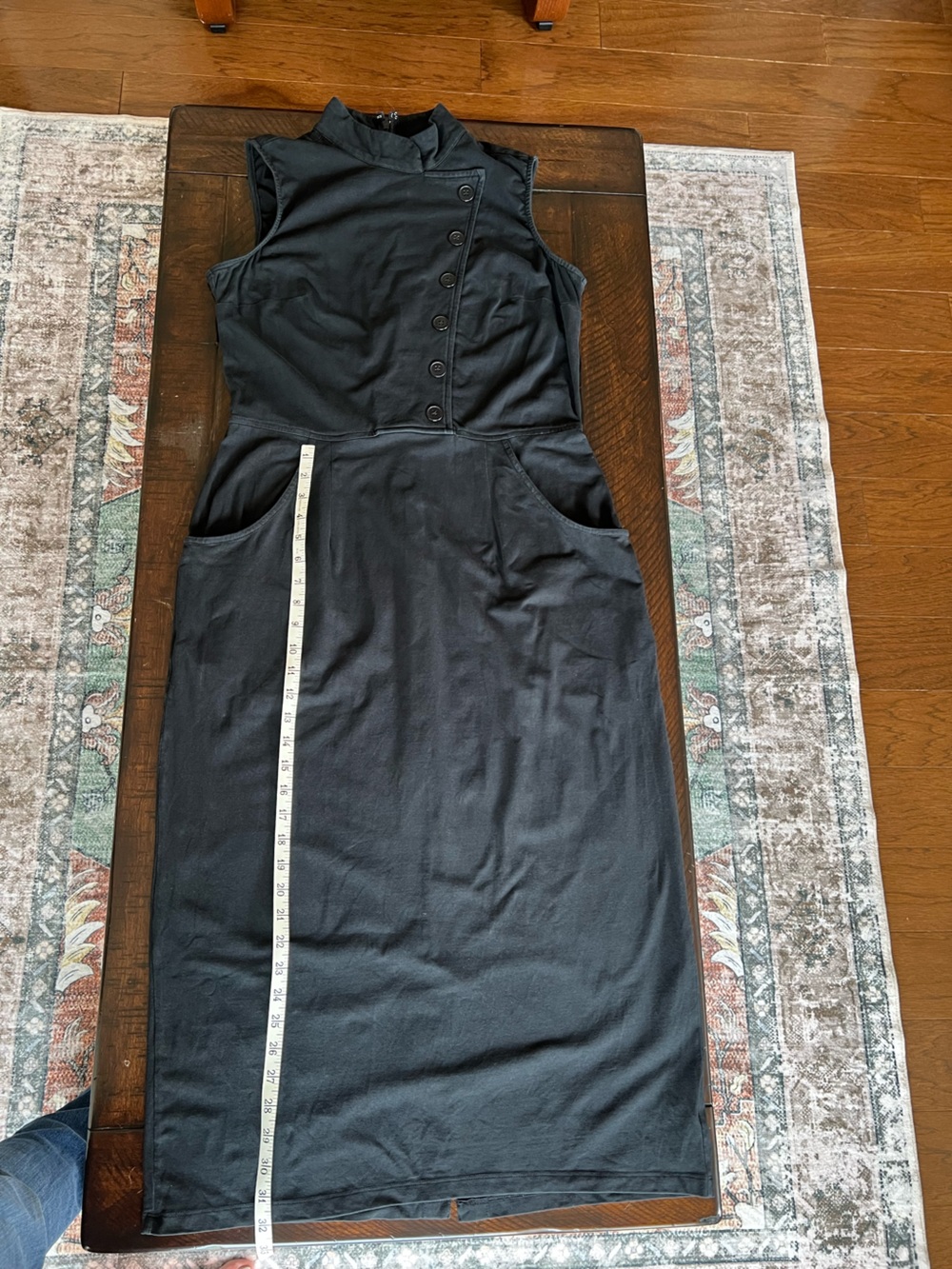 eshakti Sleeveless Black Midi Dress with Asymmetrical Button Placket - Picture 9 of 12